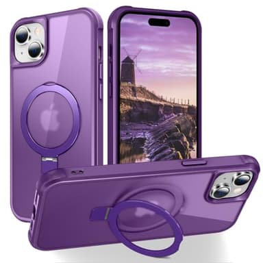 PIXIU Strong Magnetic for iPhone 15 case Compatible with Mag-Safe, Built-in Invisible Stand,Military Shockproof Slim Protective Matte Phone Cover for iPhone 15 6.1"-Purple - Image 1