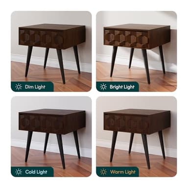 Bme Georgina Solid Wood Nightstands with Drawers - Fully Assembled Rustic Geometric Pattern Bedside Cabinet - Mid Century Modern Side Table for Living Room, Bedroom - Image 3