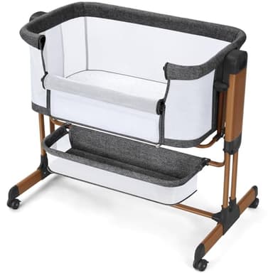 Ezebaby 3-in-1 Baby Bassinet, Rocking Baby Bassinets Bedside Sleeper, Adjustable Portable Crib for Newborn Infant with Wheels Storage Basket and Mesh Sides - Image 1