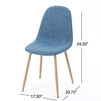 Christopher Knight Home Raina Mid-Century Modern Fabric Dining Chairs with Wood Finished Metal Legs, 2-Pcs Set, Muted Blue / Light Brown - Image 2