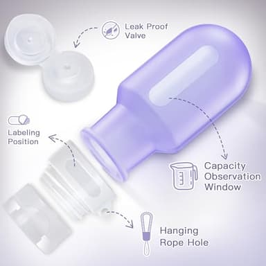 yahaa Silicone Clear Travel Bottles for Toiletries,Leak Proof Squeezable Travel Size Containers,TSA-compliant Travel Essentials,2oz,4 Pcs,purple - Image 5