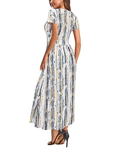 OUGES Women's V-Neck Pattern Pocket Maxi Long Dress Casual Maternity Nursing Dress(Floral-44,L) - Image 4