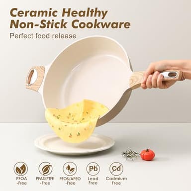 SENSARTE Ceramic Nonstick Frying Pan Skillet with Lid, 12 Inch Large Deep Frying Pan, 5 QT Saute Pan, Induction Pan, Healthy Non Toxic Cooking Pan with Helper Handle, PFOA PFAS PTFE Free - Image 2