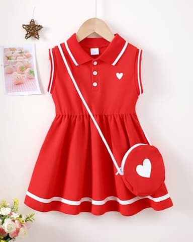 Little Baby Girl Clothes Girl Summer Toddler Outfits Sleeveless Sporty Ruffle Dress Shirt with Shoulder Bag Playwear Sundress 5T 6T Girls Clothes Red - Image 2