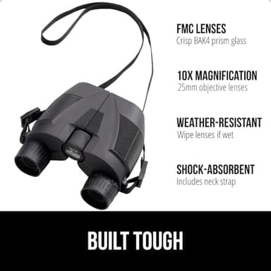 GORILLA GRIP 10x25 Compact Binoculars for Adults with Strap, Superior High Powered Clear 10X Magnification, Lightweight, Bird Watching, Hunting, Stargazing, Adjustable Eye Cups, Black - Image 2