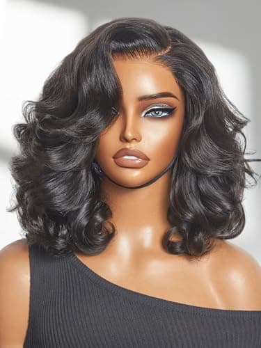 LUVME HAIR 100% Human Hair Wigs Loose Wave Glueless Lace Front 12 Inches, Pre Cut Plucked Hd Lace Short Wig Ready To Go Natural Color Straight Bleached Knots Side Part Black Wigs - Image 1