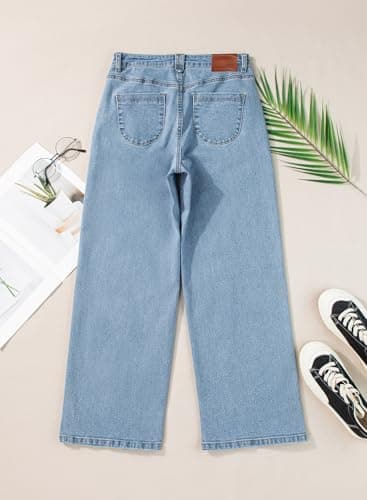 Sidefeel Wide Leg Jeans for Women High Waisted Stretchy Jeans Straight Leg Zimbaplatinum Ankle Denim Pants with Slant Pockets Light Blue Size 12 - Image 6