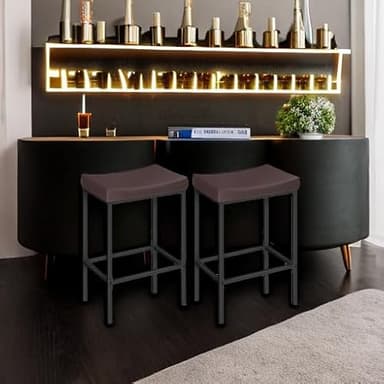 HOOBRO Bar Chairs, Set of 2 Counter Height Saddle Stools with Curved Surface, 24.8 Inches, 2.4" Thick Upholstery, for Kitchen and Dining Room, Brown and Black BC10BY01 - Image 5