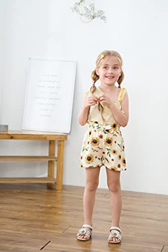 DISAUR Girls Summer Clothes Baby Apricot t-Shirt+ Sunflower Printed Shorts Toddler Spring Clothes 12-18 Months 1t - Image 2