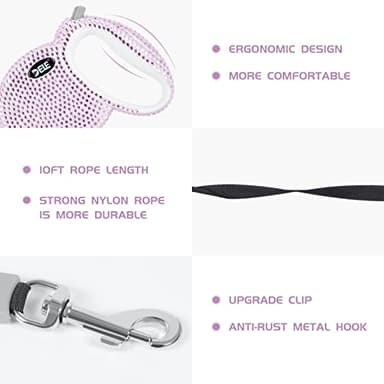 eing Retractable Dog Leash, Pet Walking Leash with Anti-Slip Handle, Strong Nylon Tape, 360°Tangle-Free, Suitable for Small Medium Dog Cat, Gift Waste Bags Dispenser Included,10 ft, Pink - Image 6