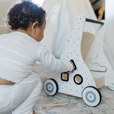Beright Wooden Baby Walker Push and Pull Learning Activity Walker Kids’ Activity Toy Multiple Activities Center Develops Motor Skills & Stimulates Creativity (Natural) - Image 4