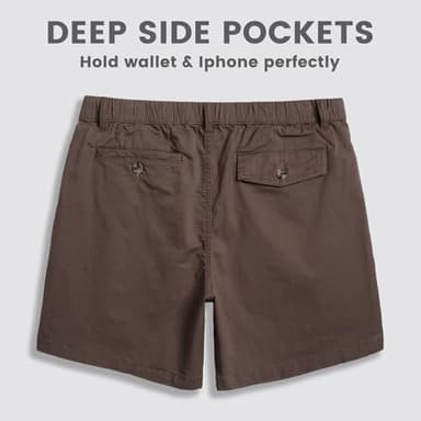 maamgic Men's Classic-fit 5.5" Cotton Casual Shorts Elastic Waistband with Multi-Pocket Daily Wear Walking Summer Outfit Coffee 32 - Image 2