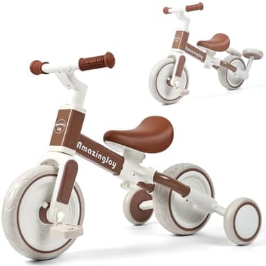 4 in 1 Toddler Tricycle for 2-5 Year Olds Kids Trike 3 Year Old Tricycle Toddlers Boys Girls Gift Trike Toddler Tricycle 1-3 Kids Trikes 3-5 Removable Pedal Adjustable Seat Brown - Image 1