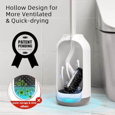 HAMITOR Toilet Bowl Brush Holder Set: Bathroom Deep Cleaning Toilet Cleaner Scrubber Under Rim with Curved Bristle for Dead Corner Clean - Hidden Rv Toilet Decorative Accessories with Caddy- White - Image 4