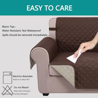U-NICE HOME Reversible Sofa Cover Couch Cover for Dogs with Elastic Straps Water Repellent Furniture Protector for Pets Couch Cover for 3 Cushion Couch (Sofa, Coffee/Beige) - Image 6