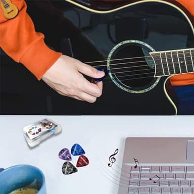 15 Pack Guitar Picks Plectrums with Organizer Storage Box, 0.5 0.75 1.0 mm Includes Thin Medium Heavy Thickness, Variety Colorful Celluloid Plectrums for Bass Electric Acoustic Guitars Ukulele - Image 5