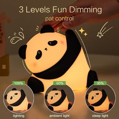 YR YRHH-PET Kungfu Pose Panda Night Light, LED Squishy Novelty Animal Cute Lamp, Food Grade Silicone Nightlight, 3 Level Dimmable, Light Up Panda Decor for Room College Dorm, Funny Gifts - Image 2
