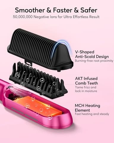 Terviiix Hair Straightening Brush Magenta - Rapid Heat Hair Straightener Brush 450°F in 20S, Ionic Technology, 13 Settings, Dual Voltage, Anti-Scald, for Frizz Control & Daily Styling - Image 3