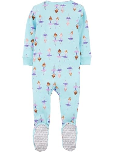Simple Joys by Carter's Girls' 3-Pack Snug Fit Footed Cotton Pajamas, Ballerina/Bees/Moon, 12 Months - Image 2