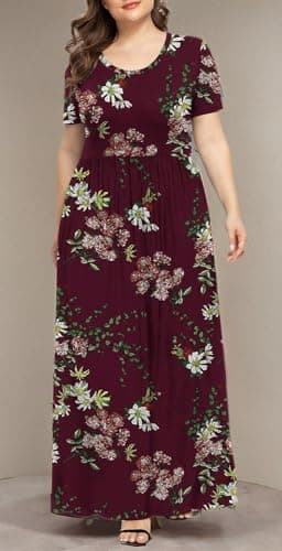 LONGYUAN 2025 Women Summer Casual Loose Comfy Dresses Swimsuit Plus Size Long Dress with Pockets Fl, 3XL Floral Wine Red - Image 5