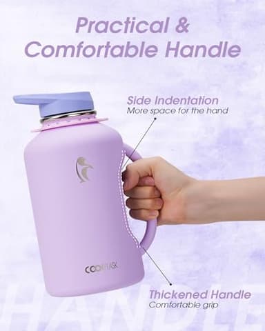 Coolflask Half Gallon Water Bottle with Straw, 64 oz Insulated Stainless Steel Water Jug With Handle Metal Double-Walled Vacuum Large Flask With Strap Leakproof, Keep Cold 48 Hrs Hot 24hrs, Lavender - Image 2