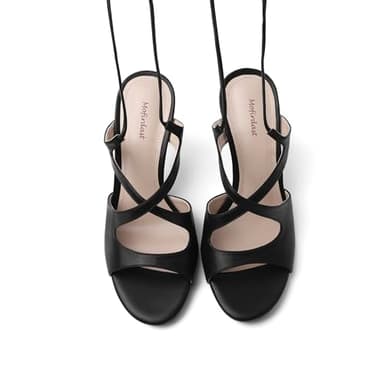 Mofirdast Black Lace Up Heeled Sandals for Womens Strappy Heels Open Toe Tie Up Stiletto Heels Party Prom Dressy Sandals Black Size 8.5 - Image 8