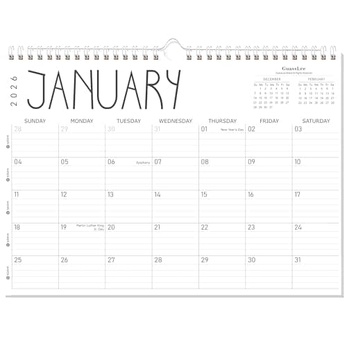 GuassLee Wall Calendar 2026 12 Months Planner Through Jan. 2026 to Dec 2026 17" X 12" Paper Monthly Planner Wall Hanging Calendar with Thick Paper for Easy Organizing - Image 1