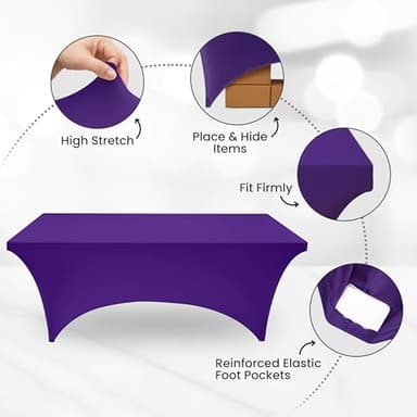 Utopia Kitchen 6FT Spandex Tablecloth [2 Pack, Purple] 200 GSM Stretch, Fitted, Washable and Wrinkle Resistant Table Cloth Rectangle Cover for Trade Shows, Wedding, Parties [72Lx30Wx30H Inch] - Image 6