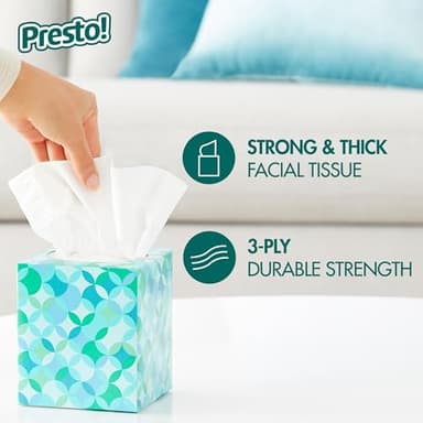 Amazon Brand - Presto! Ultra-Soft 3-Ply Premium Facial Tissues, 1188 Count (18 Packs of 66), (Packaging May Vary) - Image 3