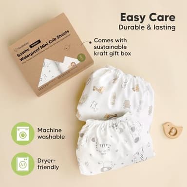 2-Pack Pack and Play Sheets, Waterproof Mini Crib Sheets Fitted - Organic Cotton Pack N Play Sheets for Graco Pack and Play Mattress, Playard Baby Crib Sheets, Neutral for Boy,Girl,Toddler(KeaSafari) - Image 8