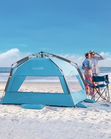 OutdoorMaster Beach Tent Sun Shelter for 3-4 Person, Pop Up Beach Tent Easy Setup with Sandbags, Portable Sun Shade Canopy with Carrying Bag for Beach & Outdoor, UPF50+ UV Protection - Ocracoke Coast - Image 8