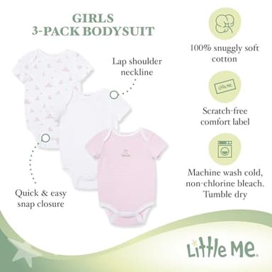 Little Me baby boys 3 Pack infant and toddler bodysuits, White/Multi Bunnies, Newborn US - Image 3