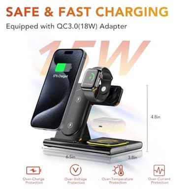 3 in 1 Charging Station for iPhone 17 - Wireless Charger for Apple Devices for iPhone 17 16 15 14 13 12 11 Pro Max - Foldable Wireless Charging Station Dock Stand for Apple Watch Series & AirPods - Image 5