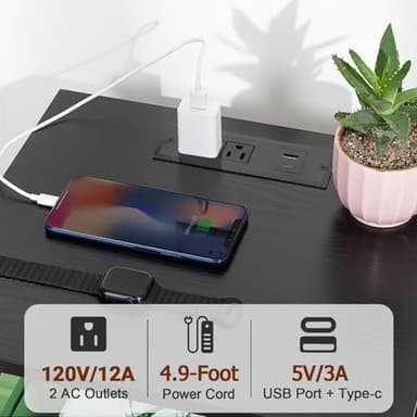 AMHANCIBLE Night Stand Set 2, LED Nightstand with Charging Station, End Tables Living Room with Fabric Drawers, Bedside Table for Bedroom, Black, HET052LBK - Image 5