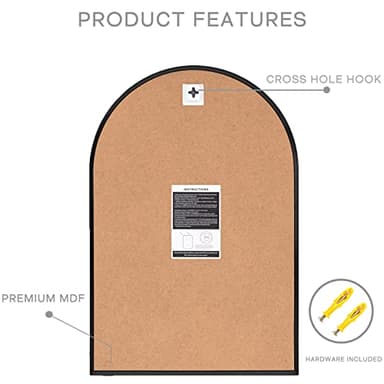 Minuover Arched Wall Mirror for Bathroom, 24"x36" Black Modern Metal Frame for Entryway Living Room Bedroom Wall Decor - Image 5