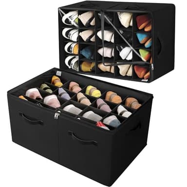 TOPIA HOME Shoe Organizer for Closet 2 Pack, Foldable Shoe Box with Adjustable Divider and Clear Cover, Space Saving Shoe Storage Organizer Cabinet with Reinforced Handles, Fits 40 Pair, Black, TP11B - Image 1
