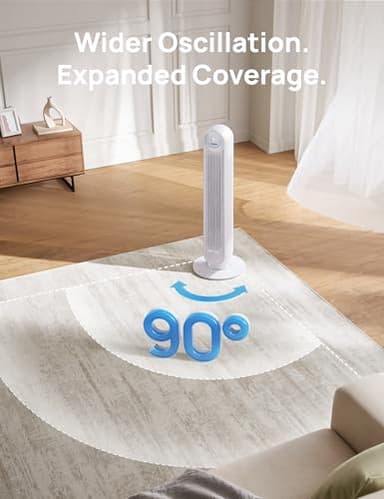 Dreo Tower Fan for Bedroom, 25ft/s Velocity Quiet Floor Fan, 90° Oscillating Fans for Indoors with 4 Speeds, 4 Modes, 8H Timer, Standing Fans, Bladeless Fan, White, Nomad One (DR-HTF007) - Image 5