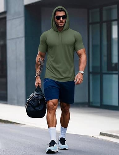 MAGCOMSEN Mens Hoodie Short Sleeve Hoodies Sweatshirt Lightweight Gym Hoodie Pullover Summer Moisture Wicking T Shirts Green,L - Image 4