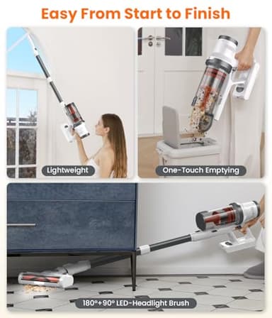 Cordless Vacuum Cleaner, 30Kpa Vacuum Cleaners for Home, Max 50 Mins Runtime, Anti-Tangled Stick Vacuum, Lightweight Vacuum for Carpet, Hard Floor - Image 6