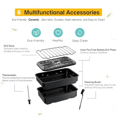 CANDY Indoor Grill and Air Fryer Combo with Ceramic Accessories, 7-IN-1 Digital Display, 5.2 QT Electric Smokeless, 500°F Max, Large View Window, Roast, Bake & Dehydrate, Adjustable Temps, Easy Clean - Image 5