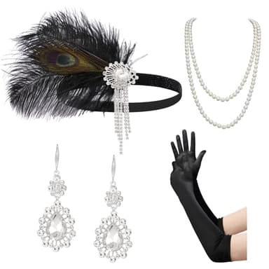 SWEETV 1920s Flapper Accessories for Women, Roaring 20s Flapper Headpiece Great Gatsby Costume Accessories Set for Women - Image 1