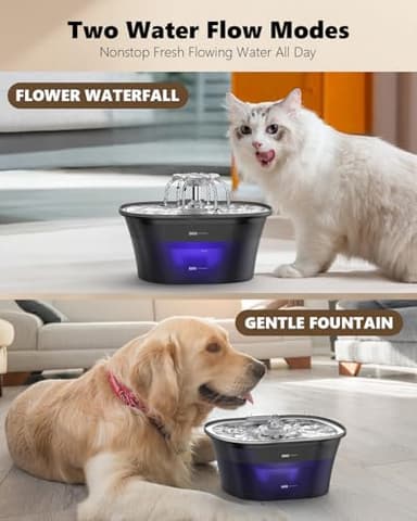 Cat Water Fountain - Recant Cat Fountain 2.5L/84oz Automatic Pet Fountain with Stainless Steel Lid, Dog Water Dispenser with Replacement Filters for Cats Dogs Multiple Pets (Black, Large) - Image 3