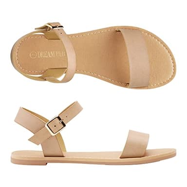 DREAM PAIRS Women's Ankle Strap Flat Sandals Open Toes One Band Buckle Summer Dressy Sandals,Size 9,Nude,Hoboo-N - Image 2