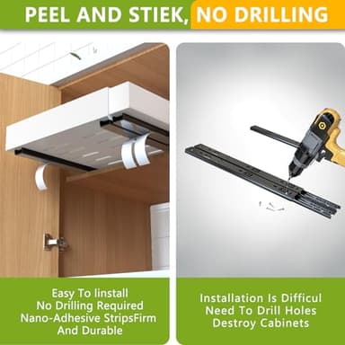 2 Pack Pull Out Cabinet Organizer 21" Deep Expandable Slide Out Drawer Organizers,No Drill Pull Out Drawers Adhesive with Nano Compatible Framed Cabinets Shelves For Kitchen Pantry Adjustable Width - Image 4