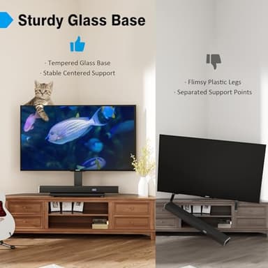 Universal TV Stand - Table Top TV Stand for 27-60 inch LCD LED TVs - 9 Level Height Adjustable TV Base Stand with Tempered Glass Base & Wire Management, VESA 400x400mm - Image 4