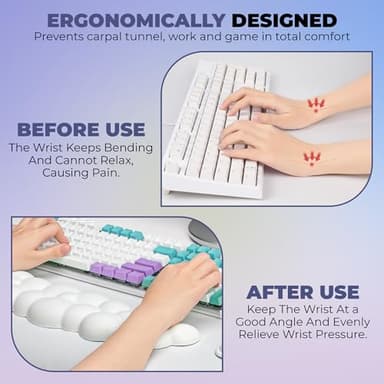 SGEE Ultra-Soft Keyboard and Mouse Wrist Rest for Computer – Pressure Relief Padding, Contoured Shape for Proper Alignment, Anti-Slip Base, Modern Look, Portable, Injury Prevention, Large, White - Image 5