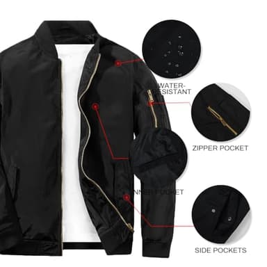 MADHERO Mens Bomber Jacket Lightweight Slim Fit Softshell Windbreaker Black XL - Image 3