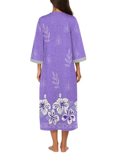 Ekouaer Robe for Women Zipper Robe 3/4 Sleeves Loungewear Full Length Sleepwear Pocket Housecoat Nightgown Long Bathrobe - Image 4