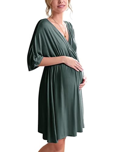 Ekouaer 3 in 1 Labor/Delivery/Hospital Gown Maternity Dress Nursing Nightgown Sleepwear for Breastfeeding, Dark Green, XX-Large - Image 1