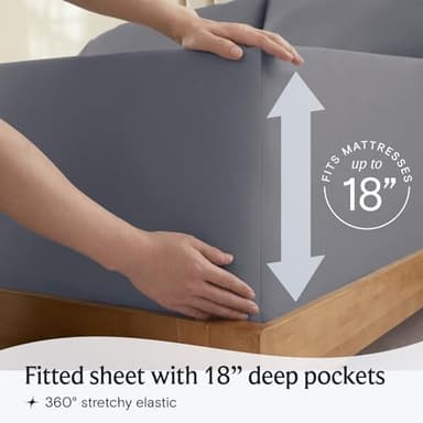 LuxClub 4 PC King Size Sheet Set Deep Pockets Wrinkle Free Cooling Bed Sheets Machine Washable Hotel Bedding Silky Soft - Light Grey King - Image 6